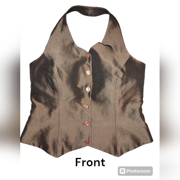 Alfani Tops - Alfani halter vest brown, black, and gold mini horizontal lines. Size 6